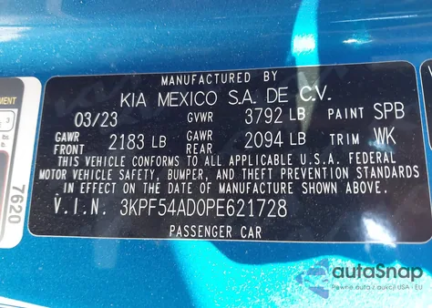 2023 Kia Forte Gt-Line z USA, uszkodzony, nr VIN 3KPF54AD0PE621728